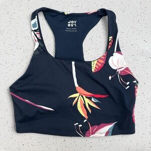 JoyLab Womens Navy Tropical Floral Racerback High Neck Sports Bra Medium